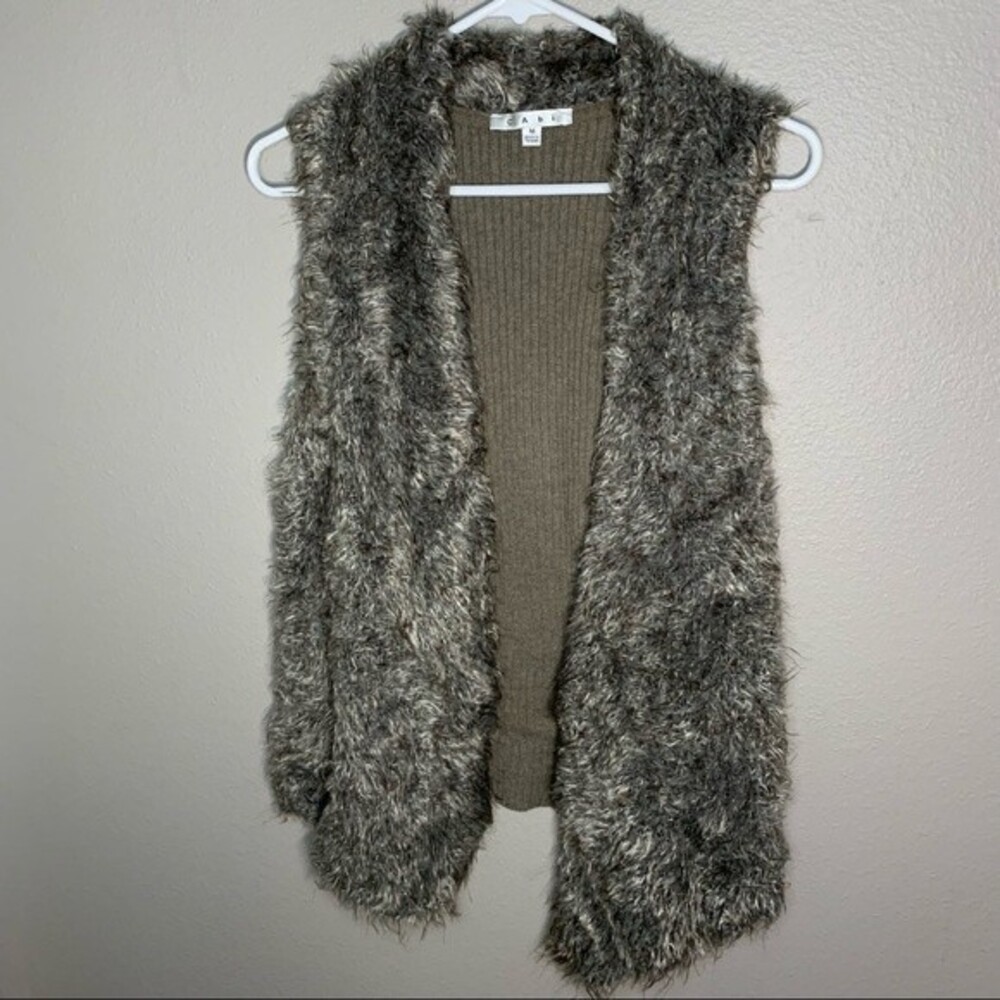 CAbi brown mohair alpaca faux fur open front vest women’s size medium